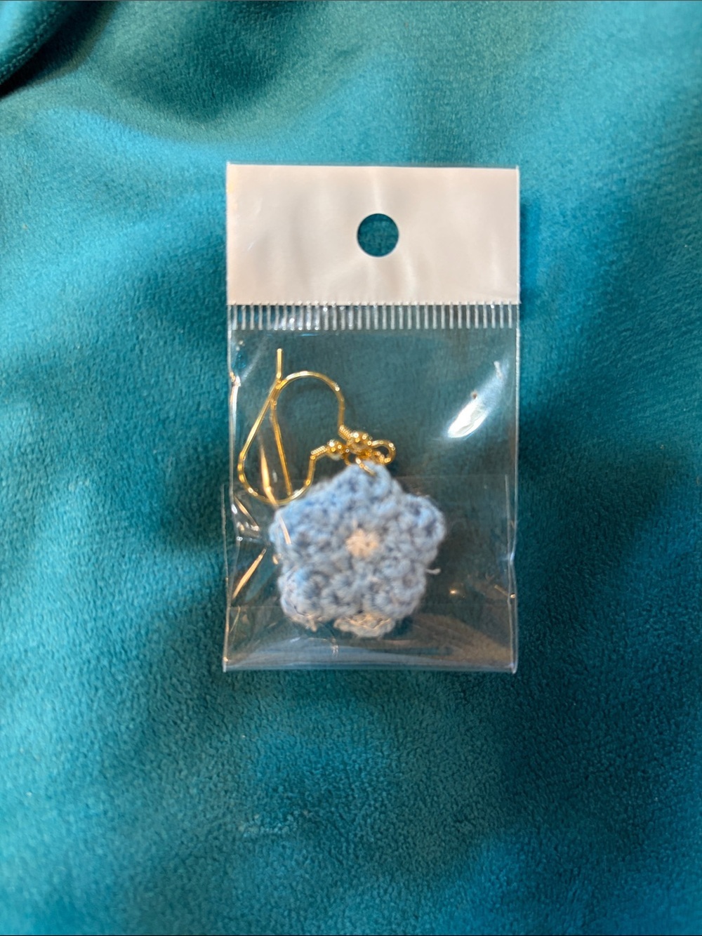 Handwoven Light Blue Crochet Flower Drop Earrings - Gold Hooks